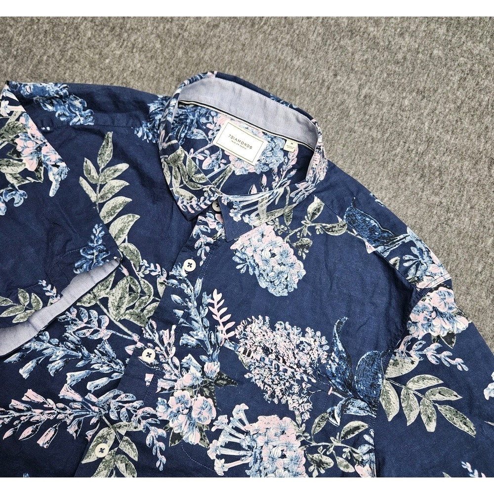 7 Diamonds Button Up Shirt Mens Blue Green M Floral Casual